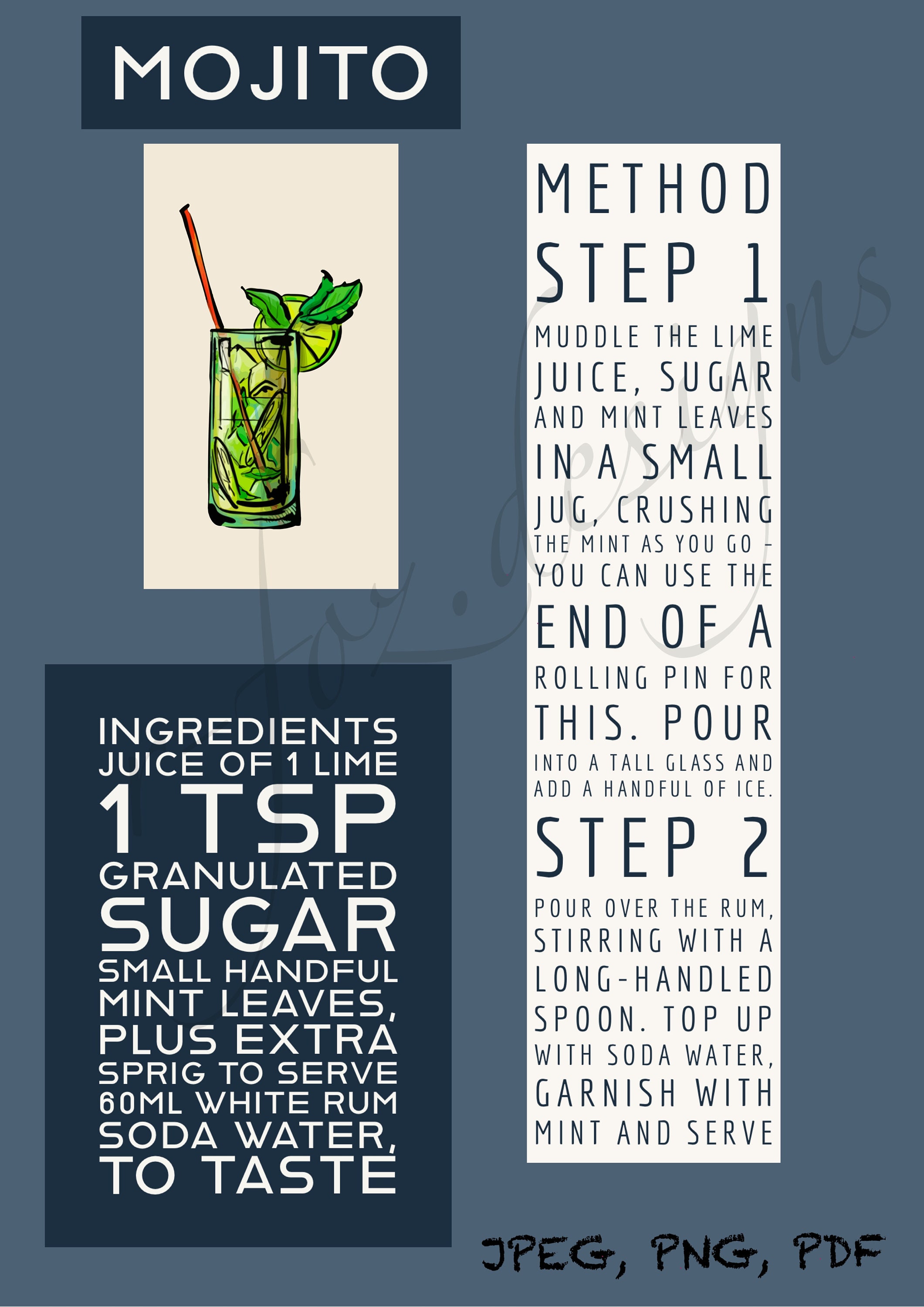 Mojito Cocktail Menu Poster Printable Bespoke Design Download JPEG PNG ...