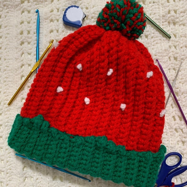 Strawberry Beanie, Sweet Winter Bliss: Handcrafted Strawberry-Inspired Cozy Hat for Frosty Days