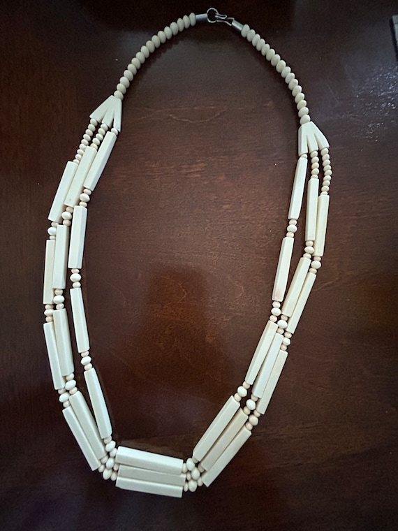 Vintage Carved Bone and Beaded Necklace - image 1