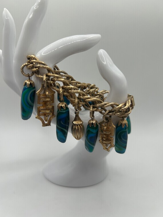 Vintage Napier Asian Style Chunky Charm Bracelet