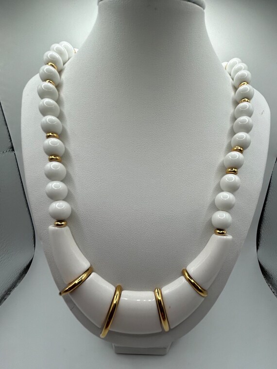 Vintage Napier White Lucite Bib Necklace - image 1