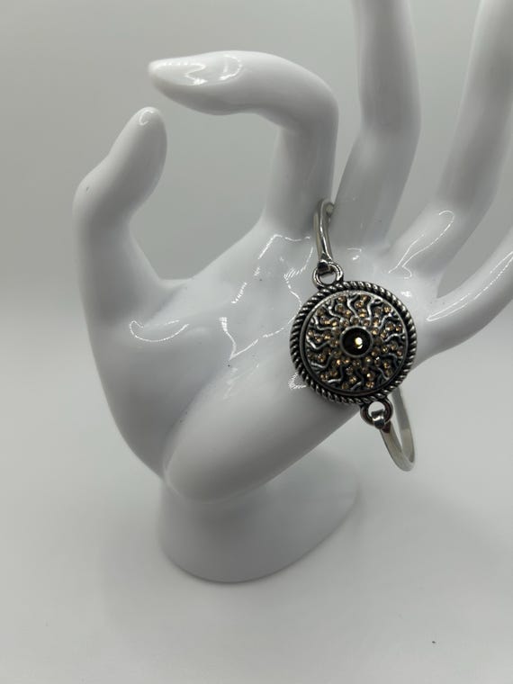 Adjustable silver cuff bangle bracelet with inter… - image 1