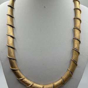 Vintage Crown Trifari Matte Gold Bamboo Link Necklace