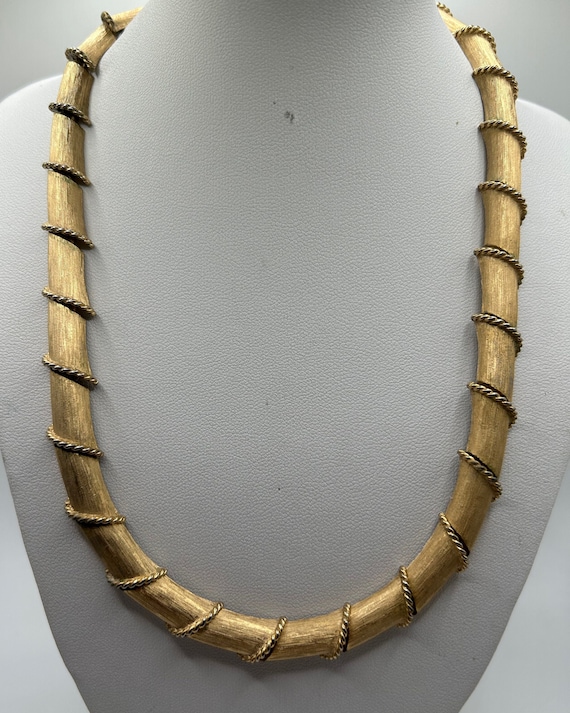 Vintage Crown Trifari Matte Gold Bamboo Link Neckl