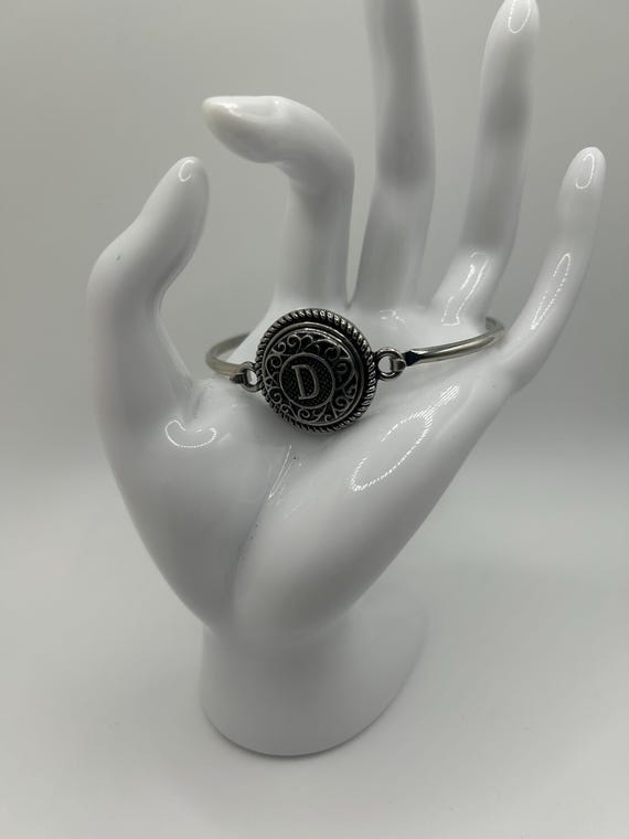 Adjustable silver cuff bangle bracelet with inter… - image 2