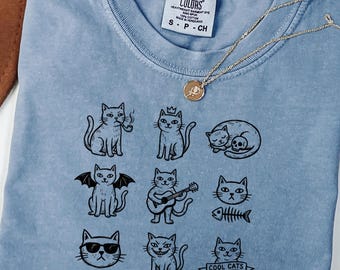 Cats 90s Vintage Tattoo Style Tshirt, Retro Comfort Colors® Y2k Kitten Shirt, Cat Lovers Gift, Cute Cat Shirts,Nature Unisex Adult Pet Shirt