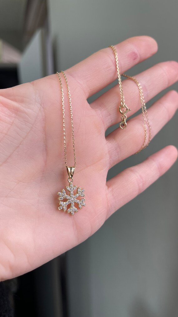 14K Gold & Silver Snowflake Necklace, Diamond Jewelry