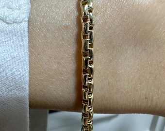 14k Gold Rolo Link Bracelet with Rolo Charm | Thick Belcher Chain Gold Bracelet, Sailor Lock Clasp, Puffy Rolo Charm | Mothers Day Gift