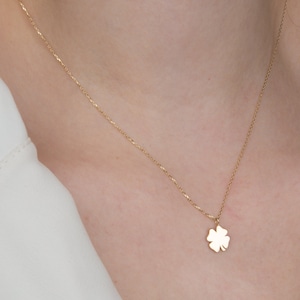 14k Gold Clover Necklace, 4 Leaf Clover Necklace, Tiny Gold Four Leaf Clover Necklace, Mothers Day Gift, Gift for Her Good Luck Pendant