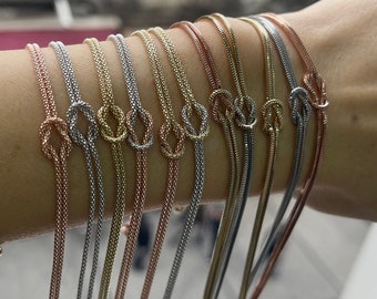14K Solid Gold Knot Of Love Bracelet, Gold Love Chain Bracelet, Valentines Charm Bracelet, Gift For Valentines, Infinity love Gold Bracelet
