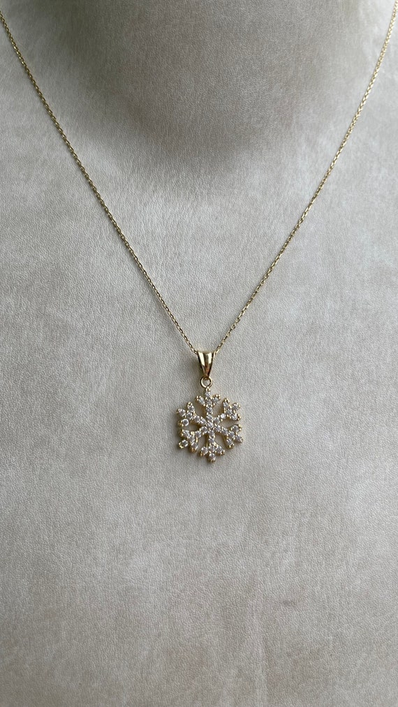 14K Gold & Silver Snowflake Necklace, Diamond Jewelry