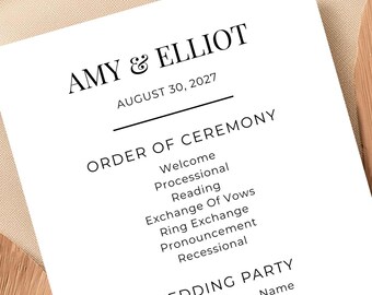 Custom Wedding Program Canva Template | Editable Wedding Itinerary Stationery | Printable Wedding Signage For Wedding Ceremony
