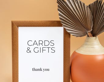 printable cards and gifts sign template, individual editable table sign for modern wedding reception, modern minimal wedding signage decor