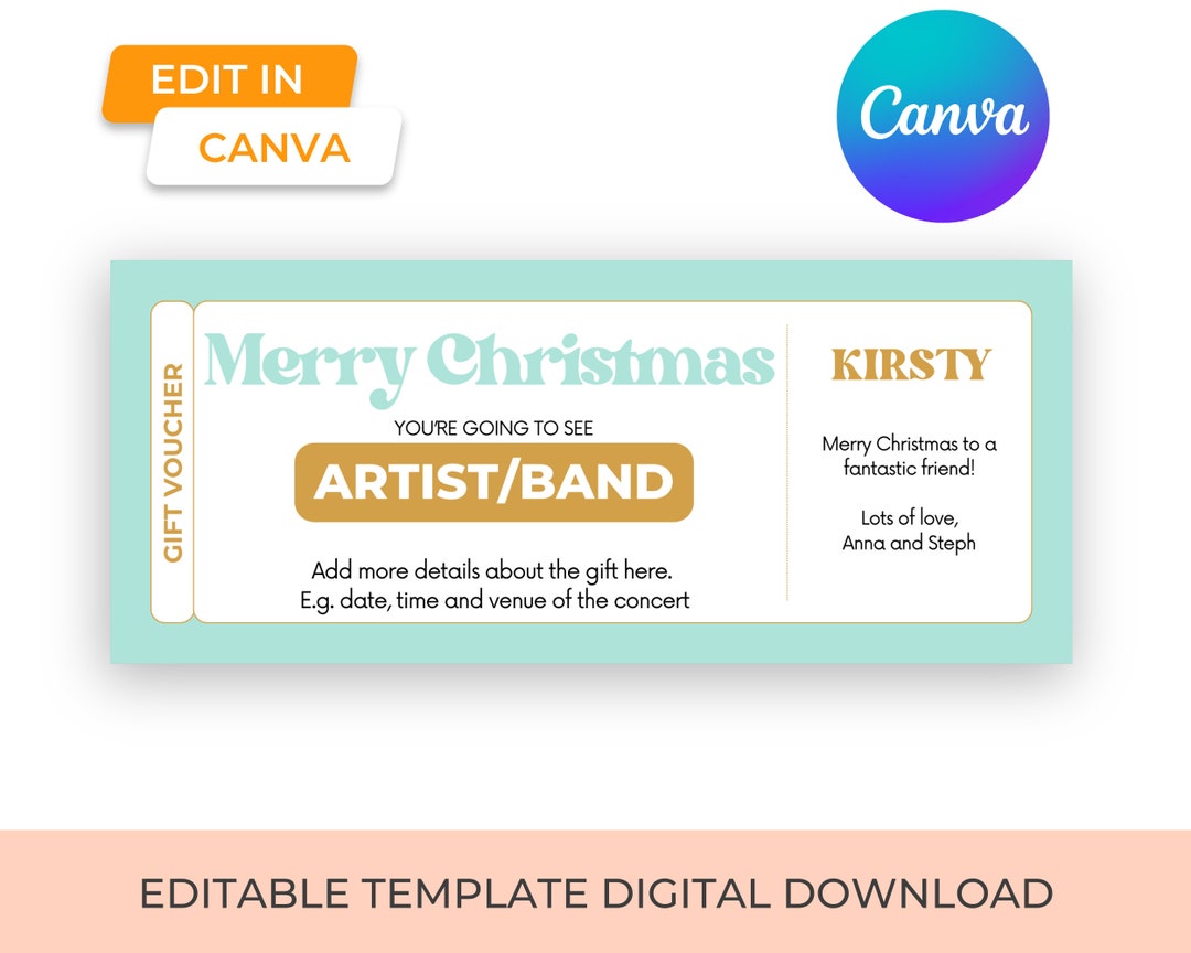 Concert Ticket Christmas Gift Coupon Template Custom Music - Etsy