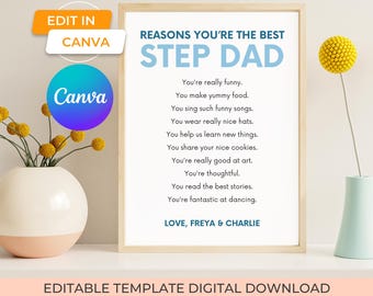 Best Step Dad Gift Fathers Day Printable Craft Template, Personalized Fathers Day Stepdad Gifts From Kids, Bonus Dad Fathers Day Presents
