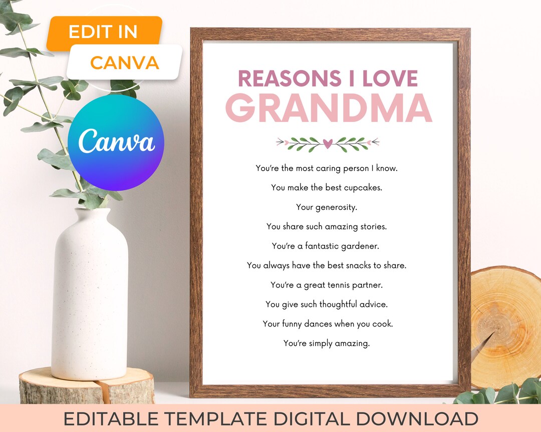 Reasons Why I Love You Printable Grandma Gift From Grandkids - Etsy