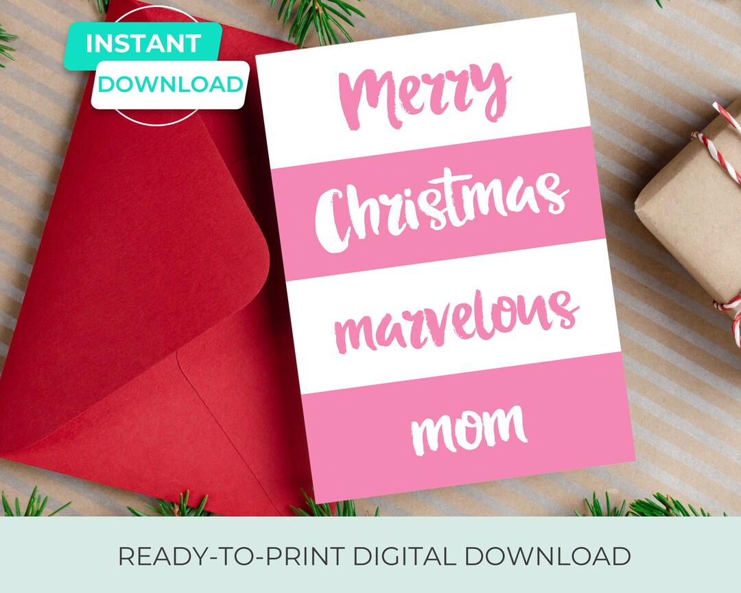 Printable Merry Christmas Card for Mom, Instant Printable Christmas ...