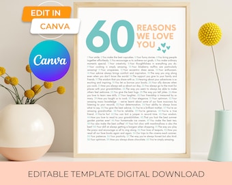 60 Reasons We Love You Gift: Birthday, Anniversary Canva Template (Digital Download)