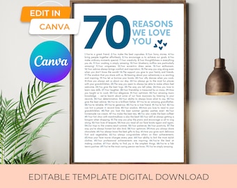 70 reasons we love you 70th birthday gift template, custom wall art sign gift for grandpa, things we love about anniversary gift for him