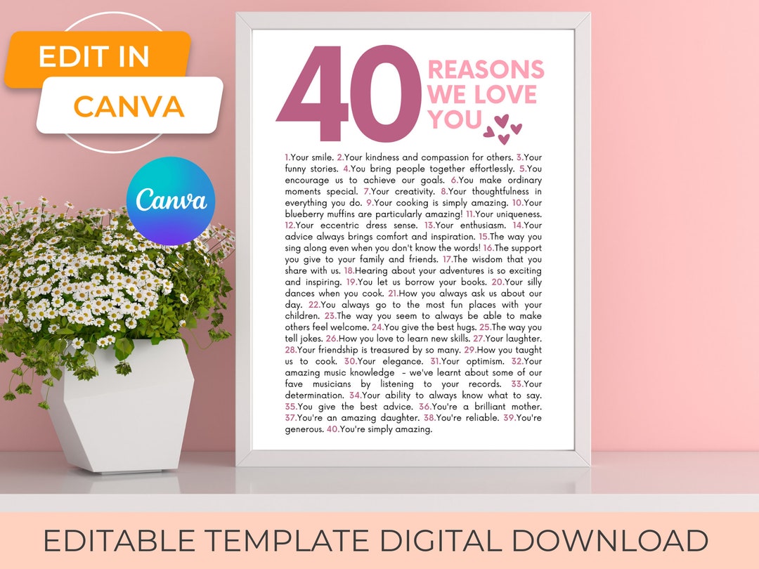 40 Reasons We Love You Editable Template 40 Things We Love - Etsy