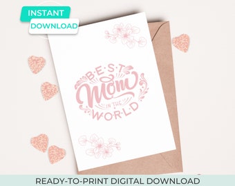 printable mothers day card for mom from daughter or son, happy mothers day printable instant download digital card, mothers day diy crafts