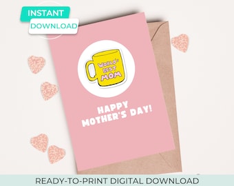 printable mothers day card from daughter or son, happy mothers day diy mom greeting card printable instant digital downloadable card for mom