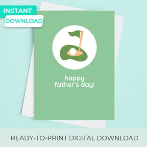 tarjeta imprimible del día del padre, tarjeta de golf feliz del día del padre para papá de hijo o hija, plantilla de manualidades de bricolaje para tarjeta del día del padre de último minuto