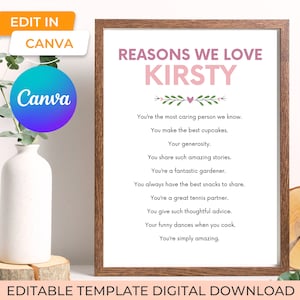 reasons we love you template art gift, things we love friendship gift, sentimental friend group gifts for her, coworker gift for employee