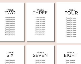 wedding table seating chart sign template, individual editable table card for wedding reception, modern minimal wedding signage decor