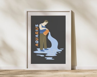 Impresión del signo del zodiaco de Acuario, impresión del zodiaco, decoración del signo de la estrella de Acuario, *DESCARGA DIGITAL*