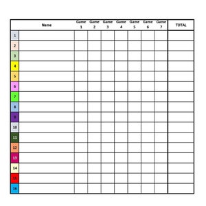 16-Player Euchre Tournament Score Sheet and Rotations PDF Printable Color