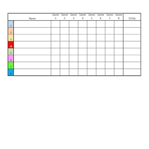 8-Player Euchre Tournament Score Sheet and Rotations PDF Printable Color