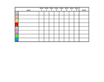 8-Player Euchre Tournament Score Sheet and Rotations PDF Printable Color
