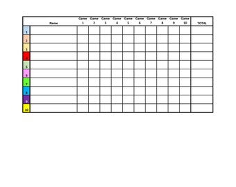 10-Player Euchre Tournament Score Sheet and Rotations PDF Printable Color