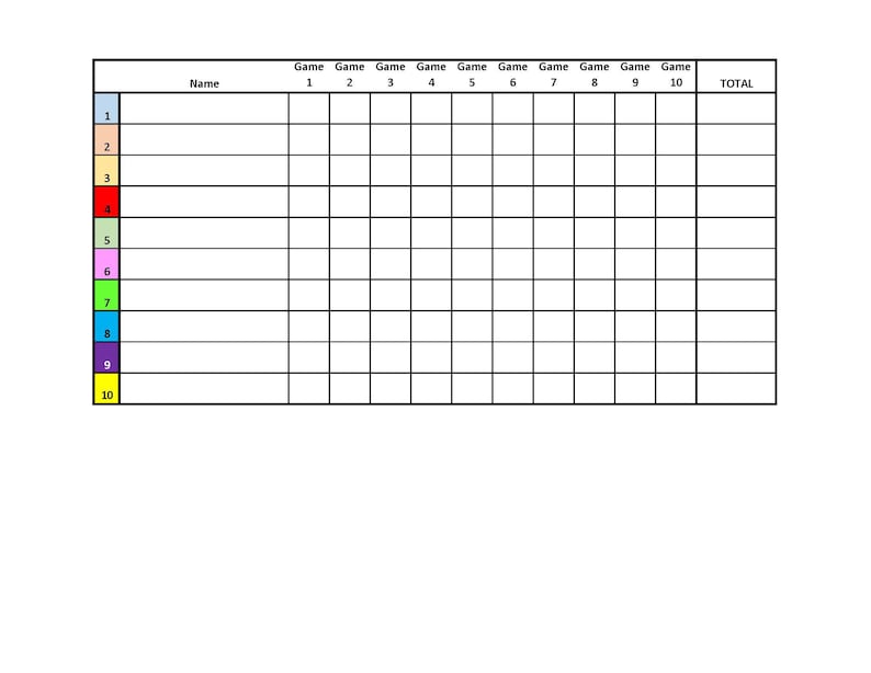 10 Column Color 10-player Euchre Tournament Score Sheet and Rotations PDF Printable ...