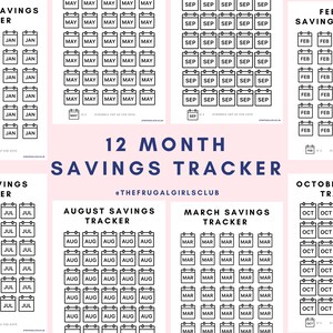 12 month printable savings tracker, digital money tracker, money savings, finance, save, digital savings tracker, pdf, black and white