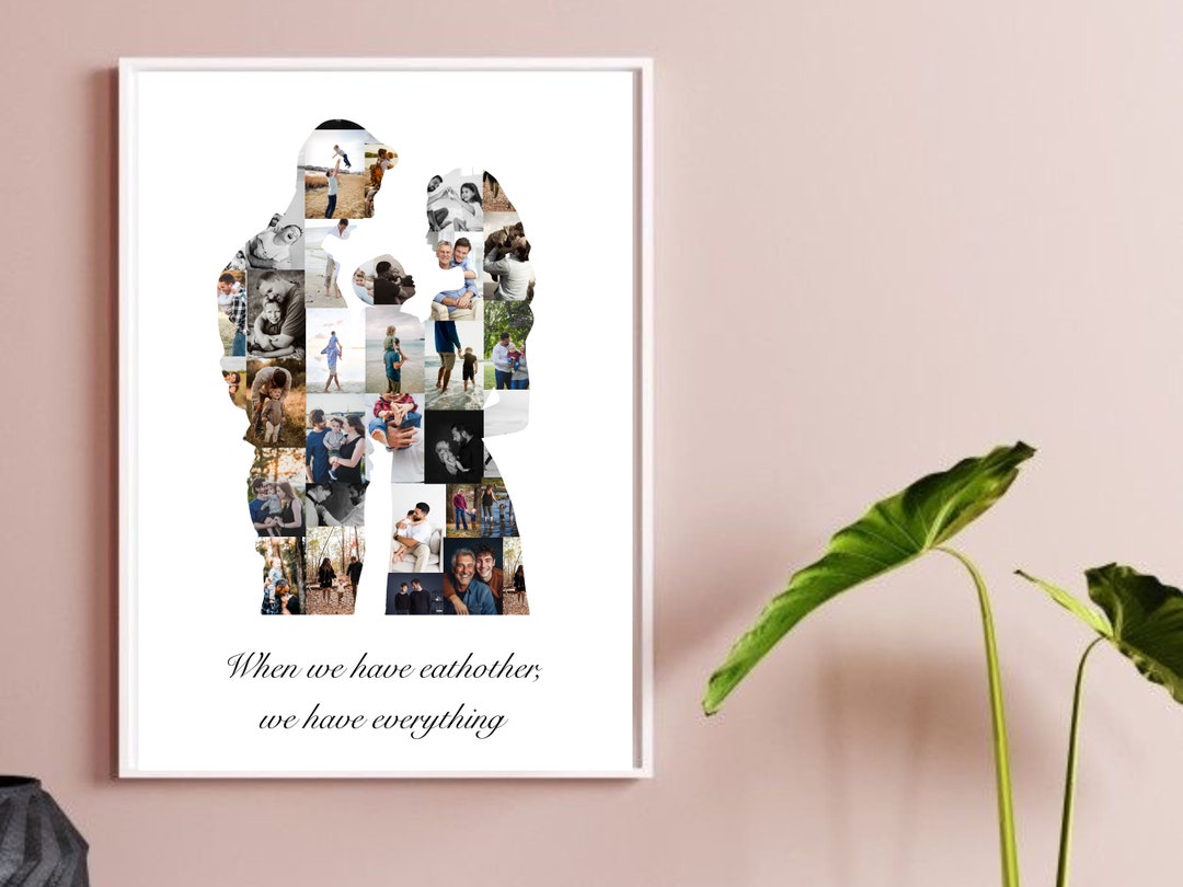 Family of Three Photo Collage, Personalised Family Photo Collage, Photo ...