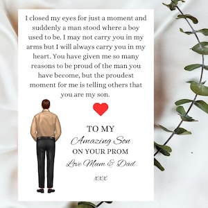 Prom Son Gift, Prom Keepsake, Gift for sons prom, homecoming gift, Prom picture, Prom date gift, best friend gift, Personalised prom gift