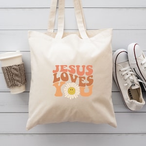 Jesu Loves You, Christian Tote Bag, Bible Tote Bag, Jesus Tote Bag, Daisy, Bible Bag, Catholic Tote Bag, Bible Verse Bag, Christ is King