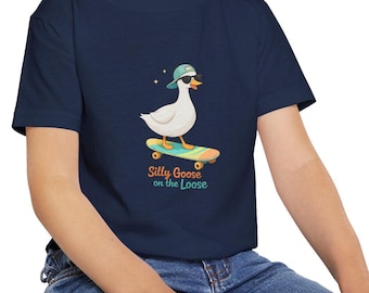 Silly Goose on the Loose Toddler Shirt, Funny Goose Skateboard Shirt, Cute Animal Toddler Tee, Playful Kids Graphic T Shirt