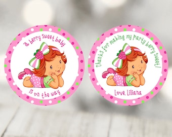 Baby Strawberry Thank You Stickers, Berry Sweet Baby Party Supplies