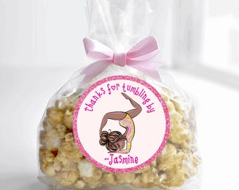 African American Gymnastics Party Thank You Stickers: Gymnastics Favors