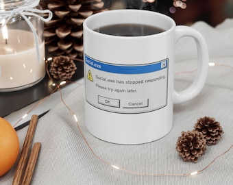 Funny Introvert Mug, Social.exe Error Coffee Mug, Retro Tech Humor Gift