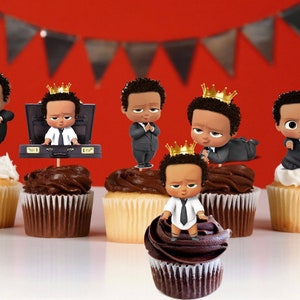 Baby Boss Party Decorations - Cupcake Toppers, African American