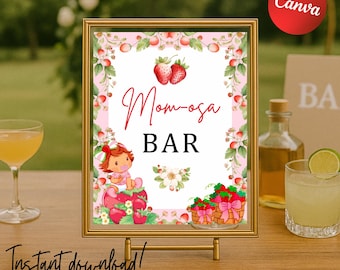 Strawberry Baby Shower Sign Template: Editable Canva Decor (Digital Download)