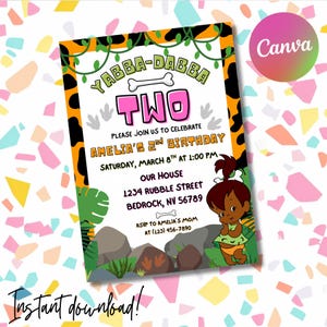 African American Pebbles Birthday Invitation Template. Printable Custom Invitation. Baby Shower Invites. Editable Canva Invitation.