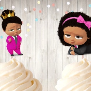 Light Skinned African American Boss Baby Girl Cupcake Toppers