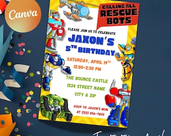 Rescue Bots Birthday Invitation: Custom Printable, Editable Canva Template
