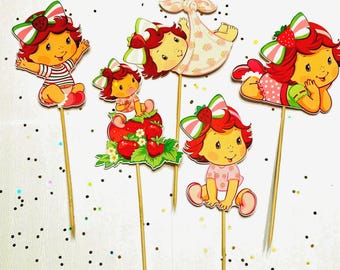 Strawberry Baby Shower Centerpiece Sticks: Berry Sweet Theme, Set of 5