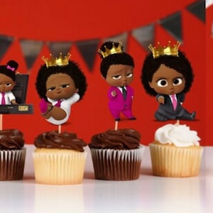 African American Baby Boss Girl Cupcake Toppers